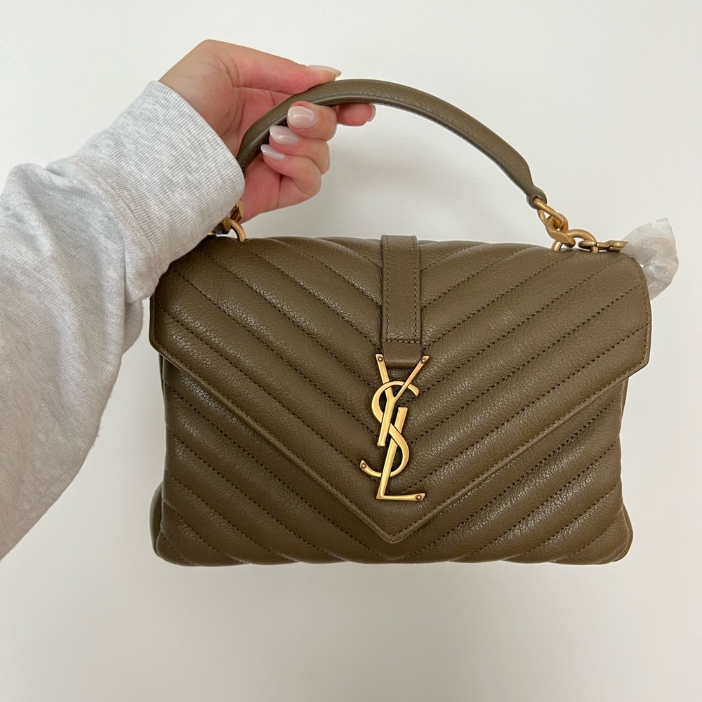 SAINT LAURENT YSL MEDIUM COLLÈGE BAG ARMY GREEN GOLD HARDWARE